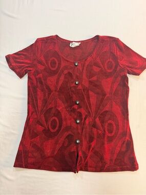 Vintage USA Made Red Abstract 2 Piece Skirt Set Size Small